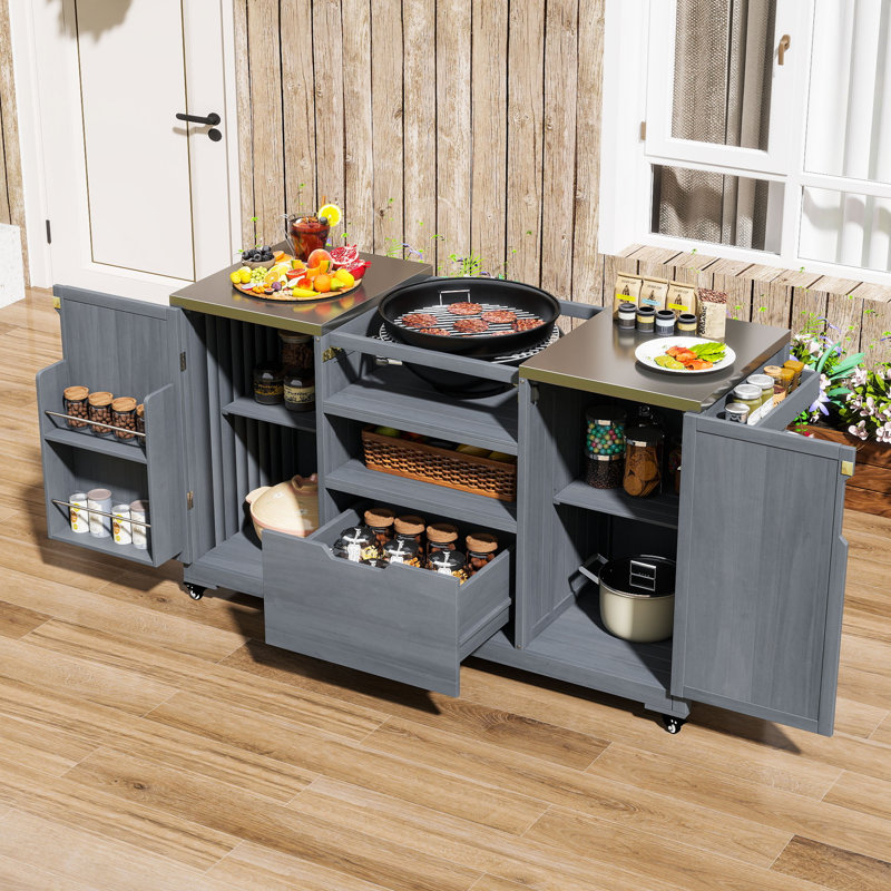 HaddaKella Outdoor Kitchen Island with Storage Cabinets and Drawer
